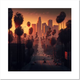 Sunrise over Los Angeles skyline Posters and Art